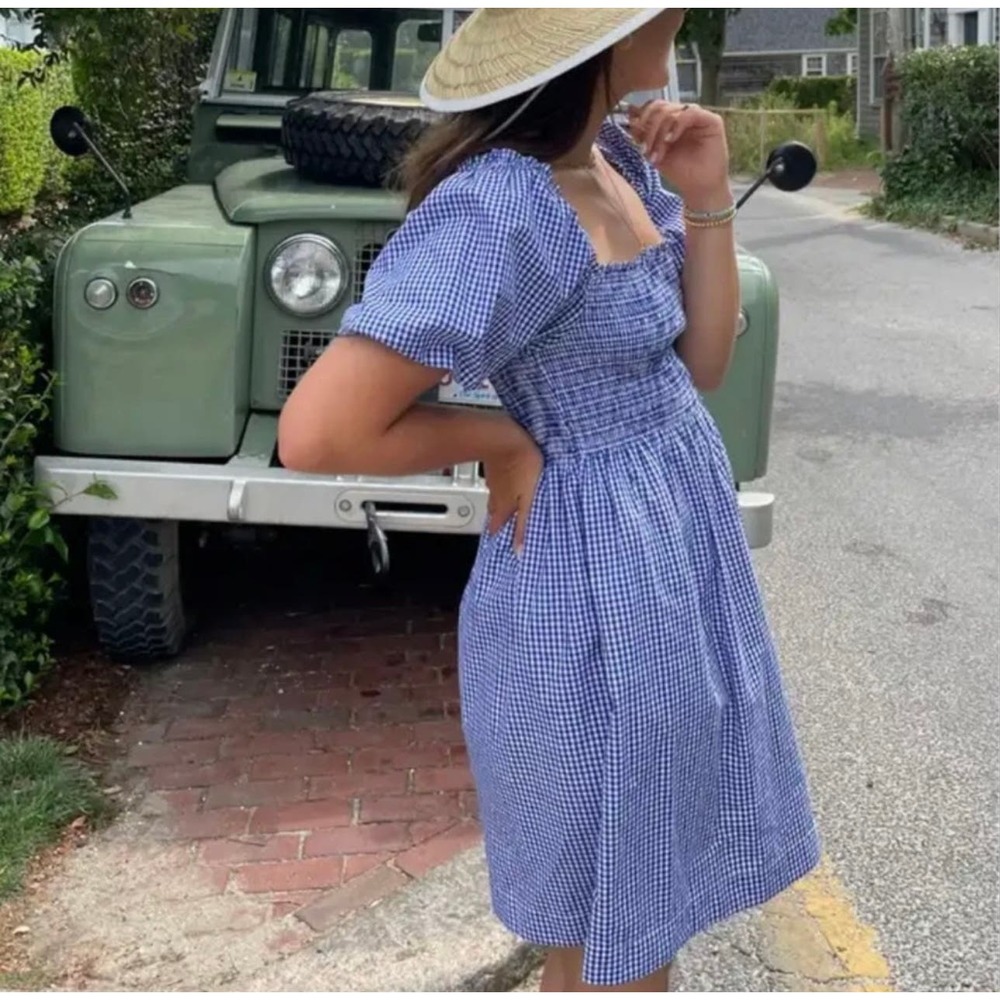 HILL HOUSE Blue Gingham Smocked Puff Sleeve The Athena Nap Nantucket Dress Large